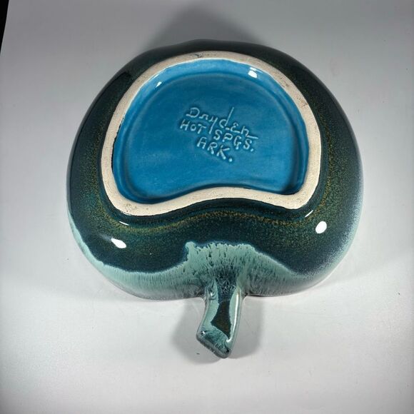 Vintage Dryden Studio Art Pottery Drip Glaze Apple Shaped Bowl Blue Green - Picture 3 of 3